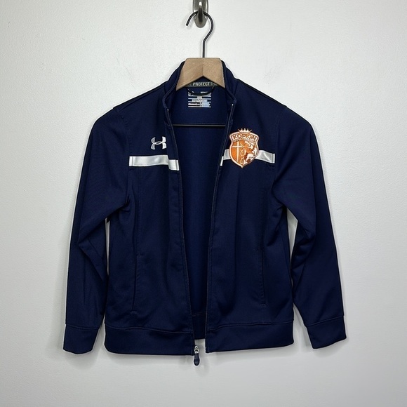 Under Armour UA Boys Youth Small Loose Fit Full Zip Football Club Soccer Jacket - Picture 6 of 7